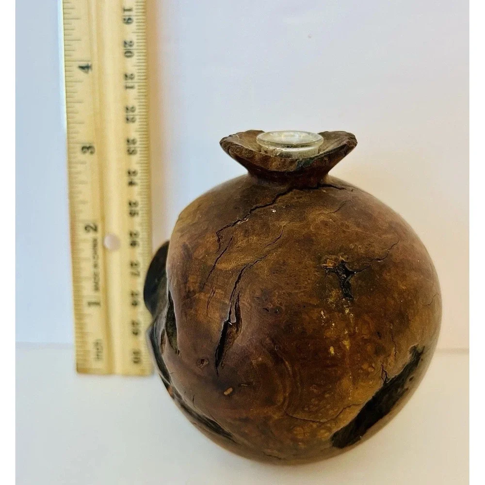Vtg Hand Turned Burl Wood Bud Vase MCM Unique Brutalist Sculpture